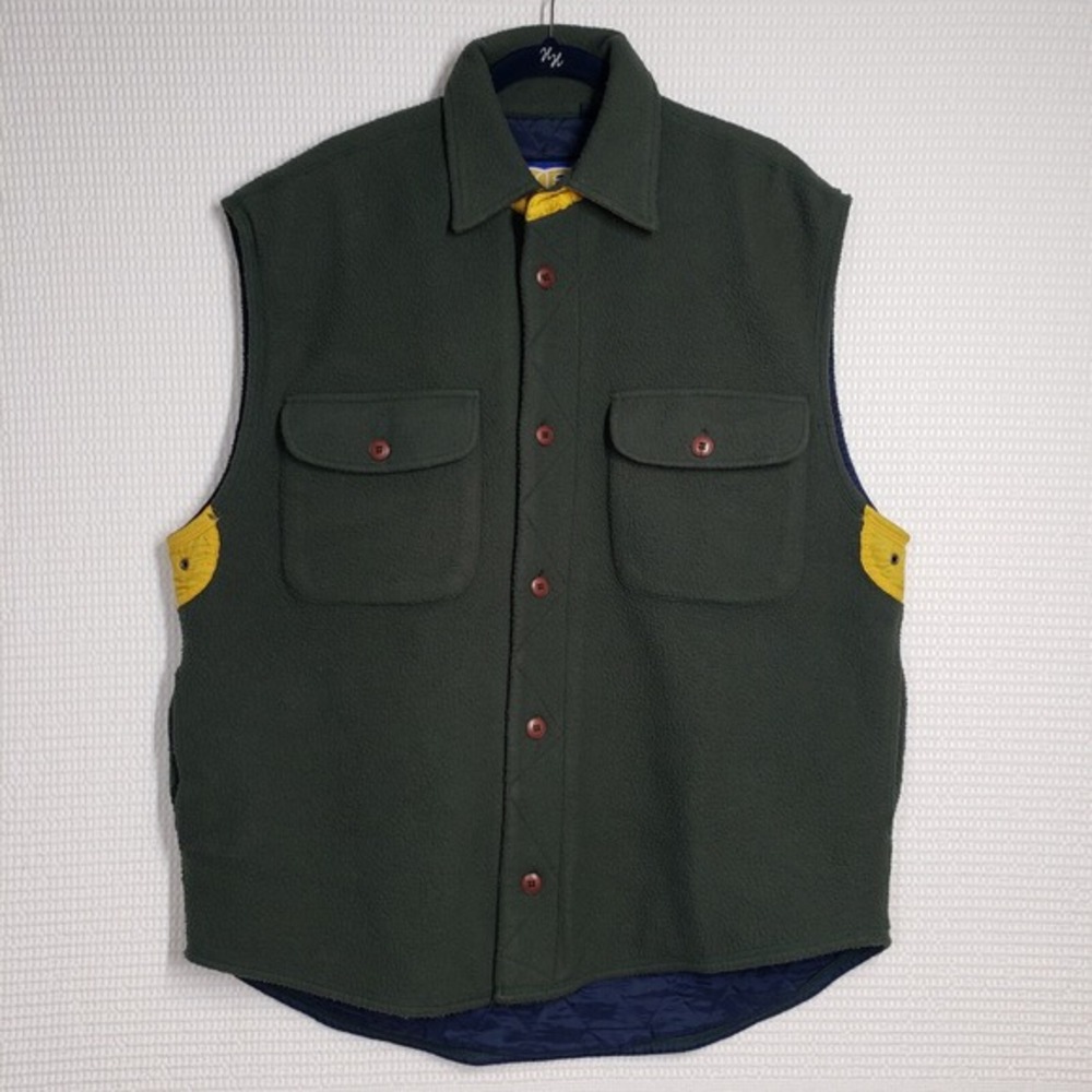 Vintage‎ American Eagle Fleece Vest Mens Large Green Yellow Y2K Outdoor Lined